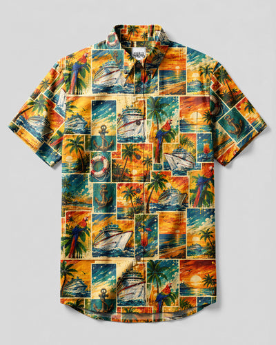 CRUISE SUNSET PARADISE PATCHWORK BUTTON-DOWN COLLAR SHIRT - TLNT1308262