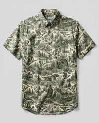 VINTAGE HUNTING NATURE TOILE PATTERN BUTTON-DOWN COLLAR SHIRT - TLNT2209261