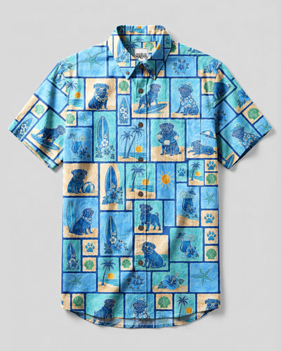 PUG DOG COASTAL MOSAIC BUTTON-DOWN COLLAR SHIRT - TLNT1808263