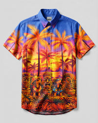 SUNSET TIKI DACHSHUND DOG BUTTON-DOWN COLLAR SHIRT  - TLNT2909261