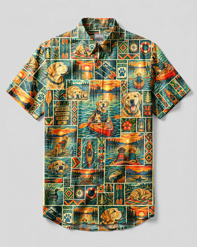 LABRADOR DOG KAYAKING LAKE DAY BUTTON-DOWN COLLAR SHIRT - TLNT2109262