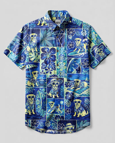 ROTTWEILER LAGOON PATCHWORK BUTTON-DOWN COLLAR SHIRT  - TLNT1209265