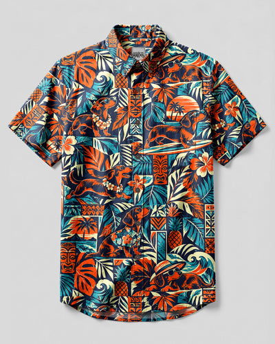 DACHSHUND DOG RETRO TROPICAL BUTTON-DOWN COLLAR SHIRT - TLNT1809265
