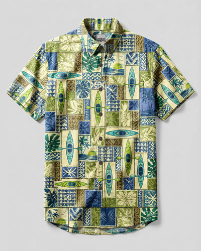 KAYAK LAGOON ADVENTURE PATCHWORK BUTTON-DOWN COLLAR SHIRT - TLNT2208263