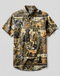 LABRADOR DOG DUCK HUNTING COLLAGE BUTTON-DOWN COLLAR SHIRT - TLNT1909267