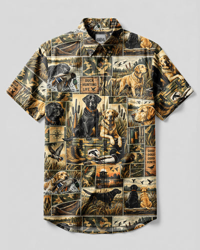 LABRADOR DOG DUCK HUNTING COLLAGE BUTTON-DOWN COLLAR SHIRT - TLNT1909267