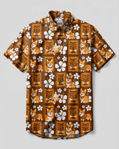 CORGI DOG TIKI HIBISCUS BUTTON-DOWN COLLAR SHIRT - TLTW0408262