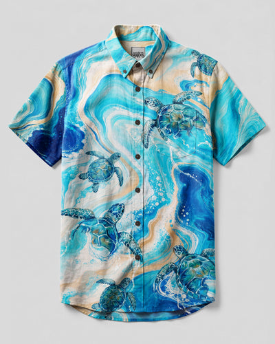 SEA TURTLE COASTAL FLOW BUTTON-DOWN COLLAR SHIRT - TYLN2207263
