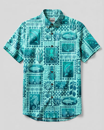 COASTAL OCEAN MOSAIC BUTTON-DOWN COLLAR SHIRT - TYLN0608263