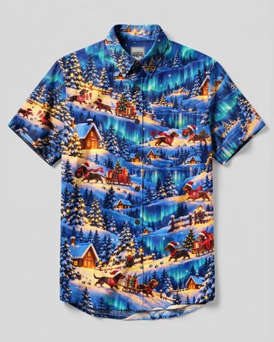 DACHSHUND DOG AURORA CHRISTMAS WONDERLAND BUTTON-DOWN COLLAR SHIRT  - TLNO0210262
