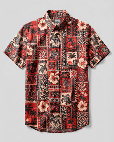 ALOHA ISLAND TURTLE PATCHWORK BUTTON-DOWN COLLAR SHIRT - TLHG3007263