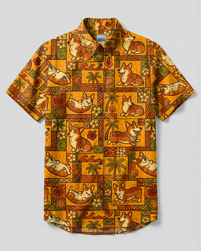 ALOHA CORGI DOG PARADISE BUTTON-DOWN COLLAR SHIRT - TLTW2707263