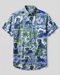 TROPICAL LAGOON ROTTWEILER DOG PATCHWORK BUTTON-DOWN COLLAR SHIRT  - TLHG1908268