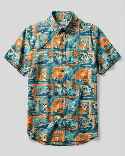 CORGI DOG CRUISE PATCHWORK BUTTON-DOWN COLLAR SHIRT - TLHG0408262