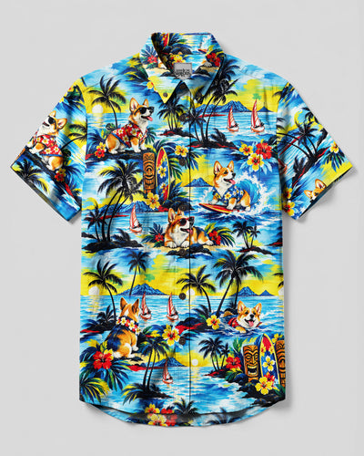CORGI DOG ISLAND PATTERN BUTTON-DOWN COLLAR SHIRT  - TLNO3009264