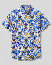 PUG DOG OCEAN HOLIDAY MOSAIC  BUTTON-DOWN COLLAR SHIRT - TLTW1108262