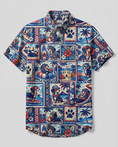 BEACH DAY DACHSHUND DOG BUTTON-DOWN COLLAR SHIRT - TLTW0508265