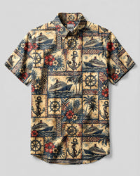 VINTAGE TROPICAL NAUTICAL CRUISE BUTTON-DOWN COLLAR SHIRT - TLHG0708262
