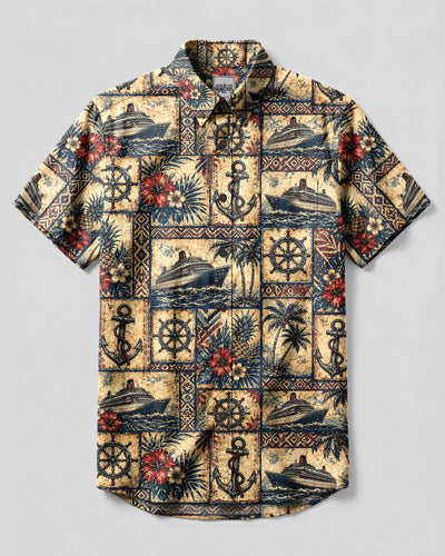 VINTAGE TROPICAL NAUTICAL CRUISE BUTTON-DOWN COLLAR SHIRT - TLHG0708262