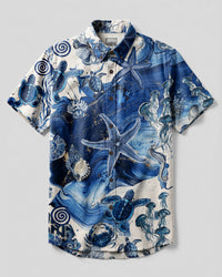 AZURE OCEAN LIFE BUTTON-DOWN COLLAR SHIRT - TYLN3107262