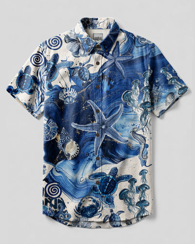 AZURE OCEAN LIFE BUTTON-DOWN COLLAR SHIRT - TYLN3107262