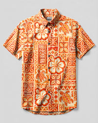 VIBRANT TIKI TURTLE PATCHWORK BUTTON-DOWN COLLAR SHIRT - TLHG0508266