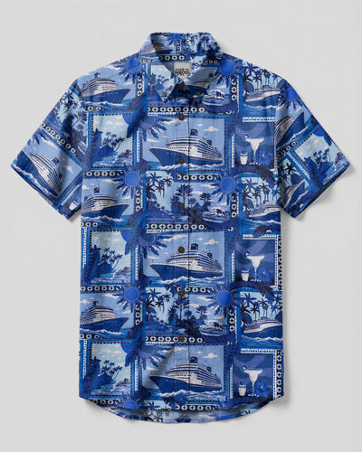 TROPICAL CRUISING PATCHWORK BUTTON-DOWN COLLAR SHIRT - TLTW0808262