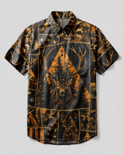WILDERNESS BUCK PATCHWORK BUTTON-DOWN COLLAR SHIRT - TYLN1008263