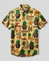 PINEAPPLE PUG DOG  PATCHWORK BUTTON-DOWN COLLAR SHIRT  - TLHG1908262