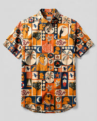 TROPICAL RETRO LABRADOR DOG PATCHWORK BUTTON-DOWN COLLAR SHIRT  - TLHG1808262