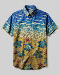 SEA TURTLE STARFISH BEACH BUTTON-DOWN COLLAR SHIRT - KMTM1706265