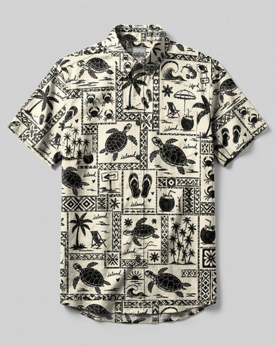 TURTLE ISLAND SKETCH PATCHWORK BUTTON-DOWN COLLAR SHIRT - TLTW2907263