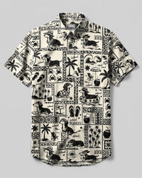 DACHSHUND ISLAND SKETCH PATCHWORK DOG BUTTON-DOWN COLLAR SHIRT - TLTW2807266