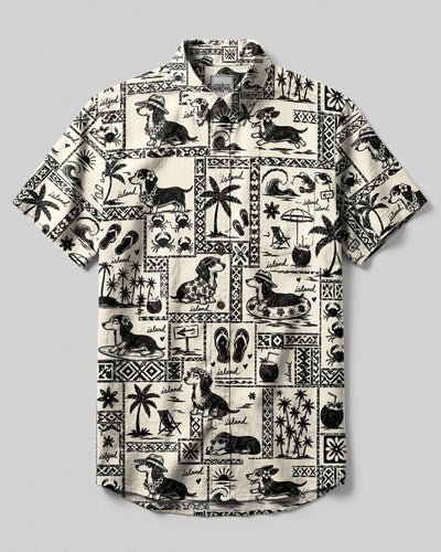 DACHSHUND ISLAND SKETCH PATCHWORK DOG BUTTON-DOWN COLLAR SHIRT - TLTW2807266