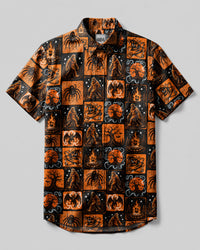 BIGFOOT HALLOWEEN HORROR PATCHWORK BUTTON-DOWN COLLAR SHIRT  - TLTW2307263