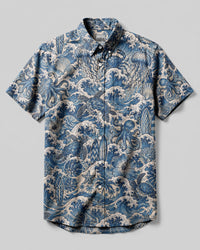 OCEAN TREASURES WAVE PATTERN BUTTON-DOWN COLLAR SHIRT - KMTM1706264