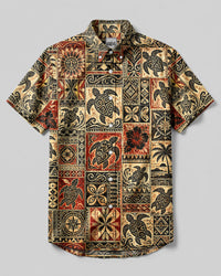 TRIBAL ISLAND TURTLE PATCHWORK BUTTON-DOWN COLLAR SHIRT - TLHG3006263