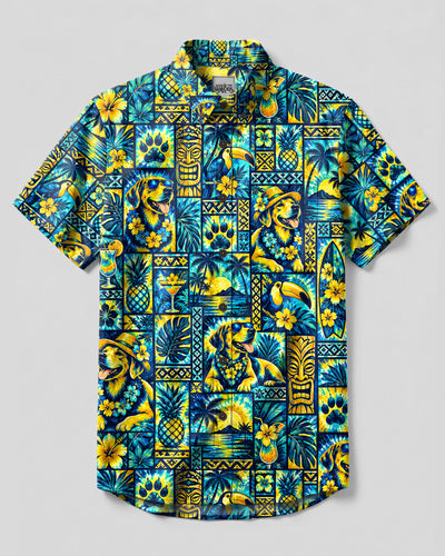 LABRADOR TIKI PARADISE PATCHWORK BUTTON-DOWN COLLAR SHIRT  - TLTW2909262