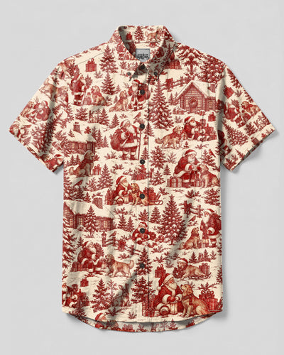 CHRISTMAS TOWN GOLDEN RETRIEVER DOG TOILE BUTTON-DOWN COLLAR SHIRT  - TLTW0310264