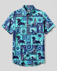 DACHSHUND DOG ISLAND PATCHWORK BUTTON-DOWN COLLAR SHIRT - TLNO1507263