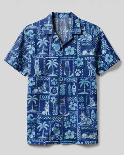 ALOHA GERMAN SHEPHERD DOG PATCHWORK CAMP SHIRT - TLNO1808261