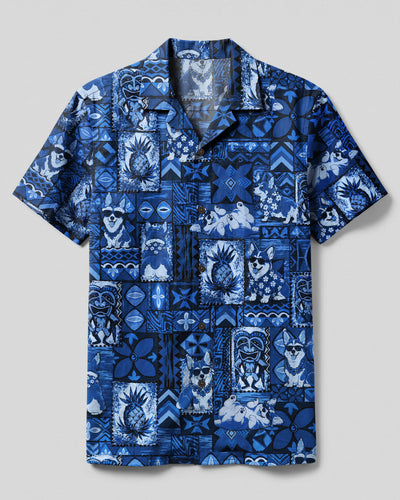 TIKI CORGI DOG  PATCHWORK CAMP SHIRT - TLNO0408262