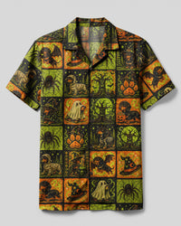 SPOOKY DACHSHUND DOG HALLOWEEN PATCHWORK CAMP SHIRT  - TLNO2307262