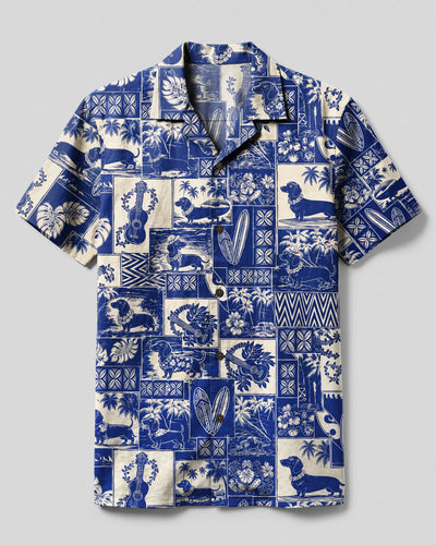 VINTAGE BEACH DACHSHUND DOG CAMP SHIRT - TLNO050864