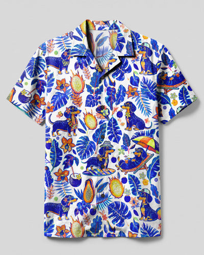 DACHSHUND TROPICAL FRUIT GARDEN CAMP SHIRT - TLNO2807262