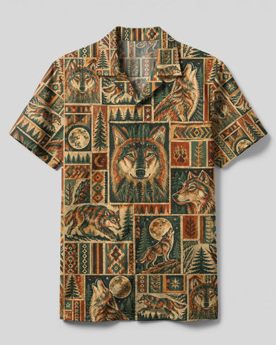 RUSTIC WILDERNESS WOLF PATCHWORK CAMP SHIRT - TLTW2408267
