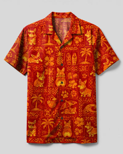 ALOHA CORGI DOG  PATCHWORK CAMP SHIRT - TLTW0308263
