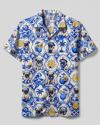 PUG DOG OCEAN HOLIDAY MOSAIC CAMP SHIRT - TLTW1108261