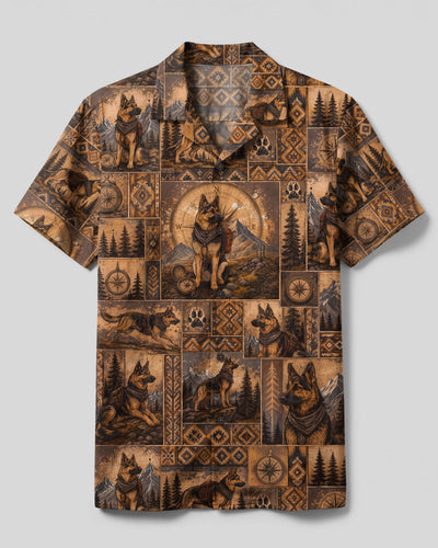 VINTAGE COMPASS GERMAN SHEPHERD DOG PATCHWORK CAMP SHIRT - TLTW2508267