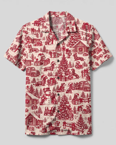 DACHSHUND DOG CHRISTMAS TOILE PATTERN CAMP SHIRT  - TLTW3009268